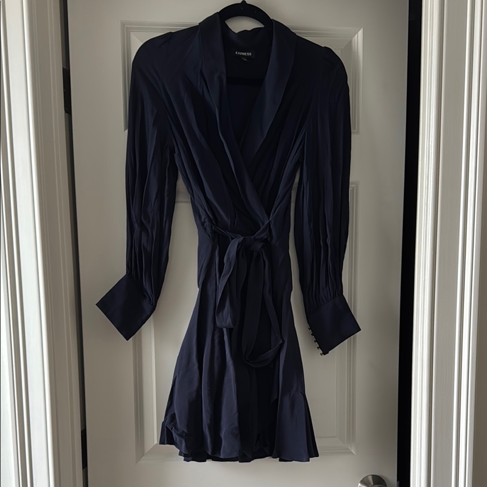 Express Elegant Navy Wrap Dress